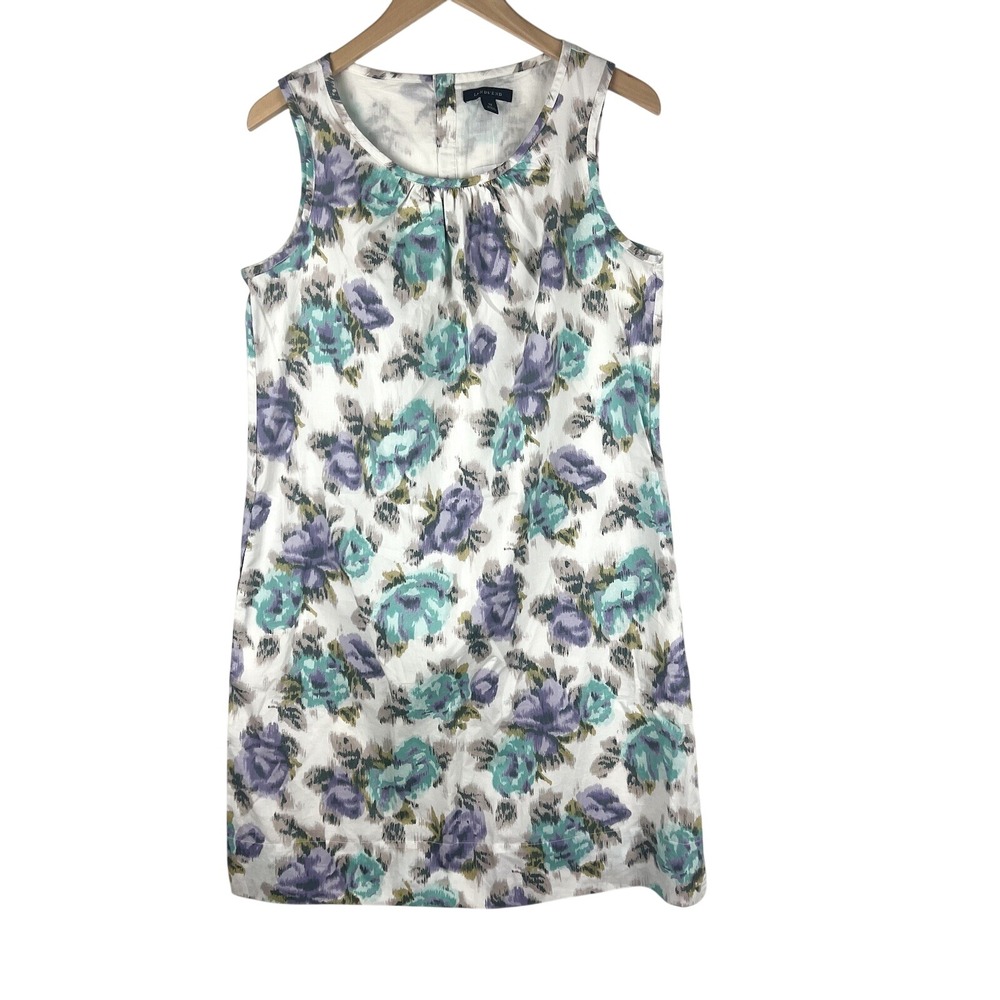 Lands End Womens Floral Ikat Sleeveless Shift Dress Purple Teal Pockets 12 NWT‎